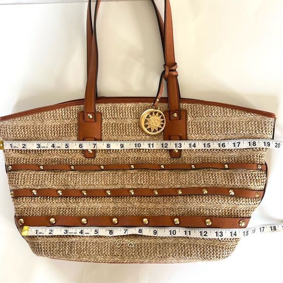 Jessica Simpson Lacey Straw Faux Leather Boho Beachy Tote Bag In Natural - Picture 12 of 14